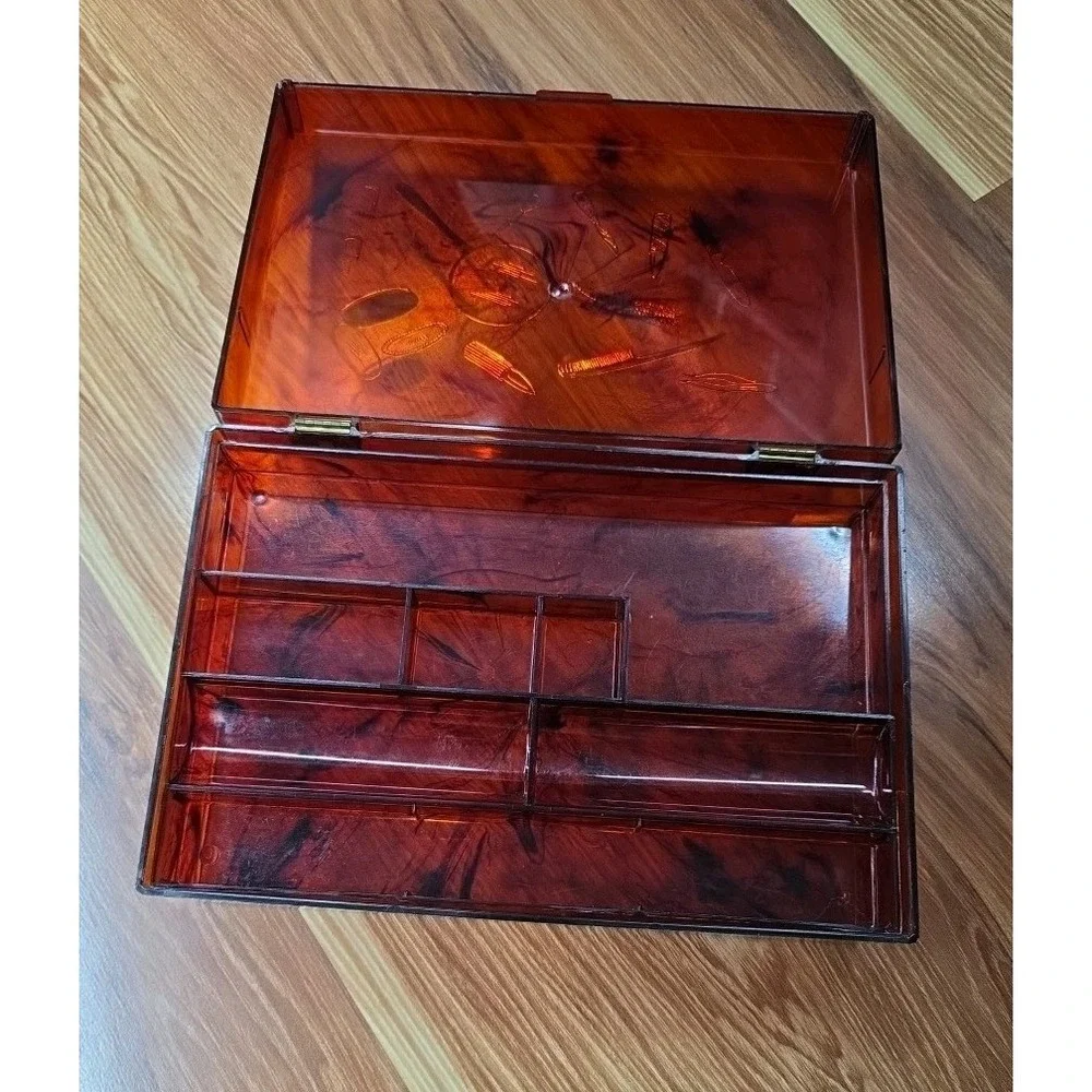 Vintage‎ 1960s Amber Lucite Make-up Dresser Bureau Box